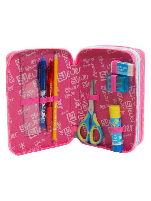 EVER Astuccio 3 zip con kit scuola RHODAMINE RED - Astucci e Accessori