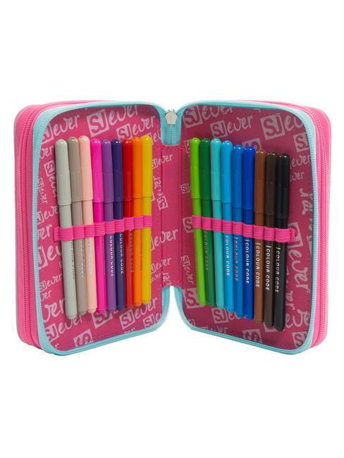 EVER Astuccio 3 zip con kit scuola RHODAMINE RED - Astucci e Accessori