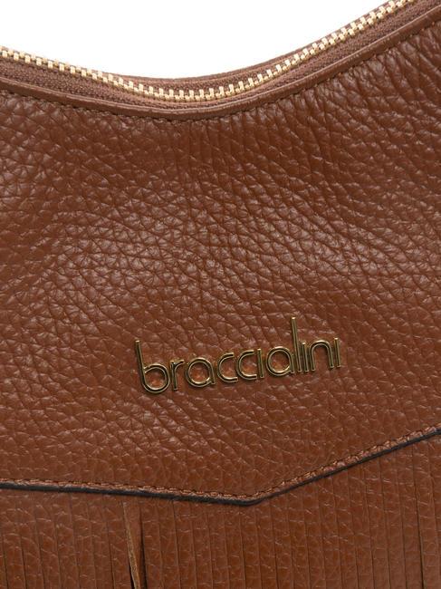 SANDRA Borsa a spalla in pelle con frange marrone - Borse Donna