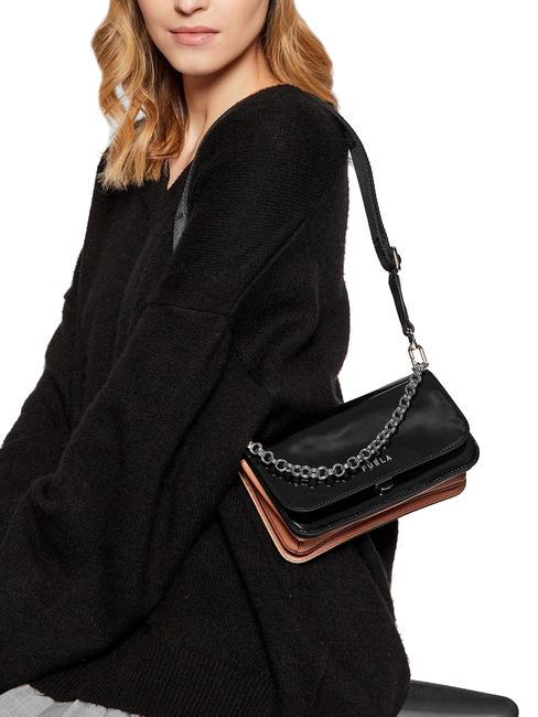 SPLENDIDA MIni bag in pelle con tracolla nero+cognac h - Borse Donna