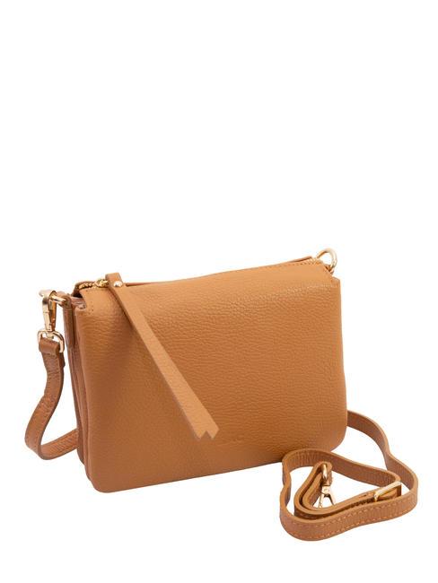 SIMONA Borsa a tracolla tris pelle dollaro cuoio scuro - Borse Donna