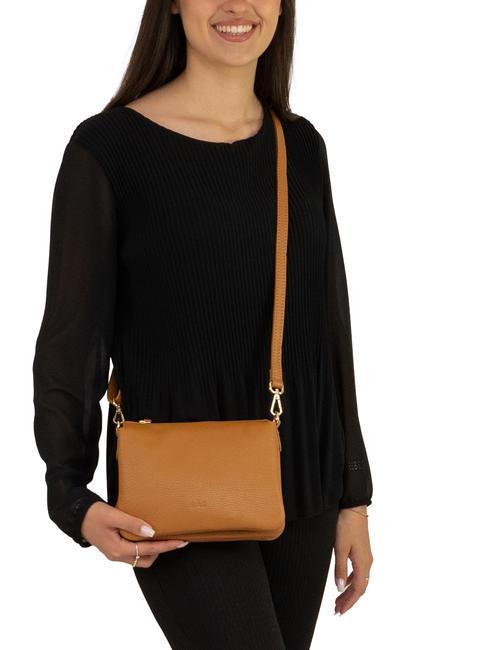 SIMONA Borsa a tracolla tris pelle dollaro cuoio scuro - Borse Donna