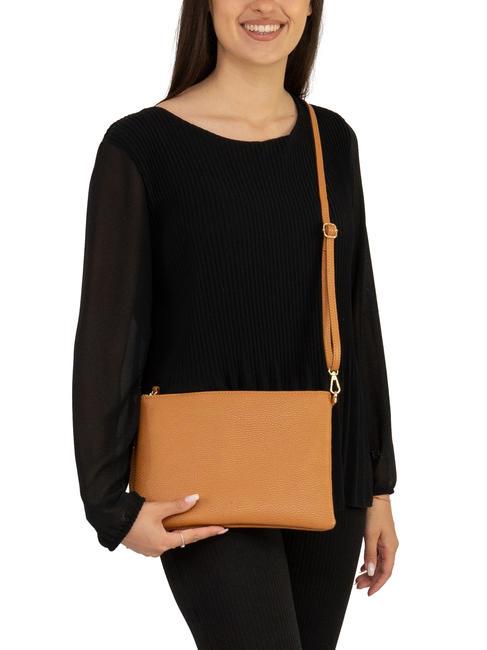 CLAUDIA Pochette pelle dollaro con tracolla cuoio scuro - Borse Donna