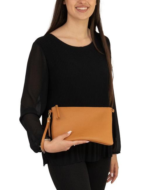 CLAUDIA Pochette pelle dollaro con tracolla cuoio scuro - Borse Donna