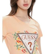 GUESS TRIANGLE FLOWERS T-shirt in cotone stretch peach sky - T-shirt e Top Donna - 3