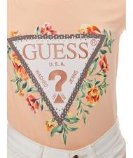 GUESS TRIANGLE FLOWERS T-shirt in cotone stretch peach sky - T-shirt e Top Donna - 4