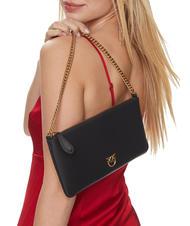 PINKO HORIZONTAL FLAT  Borsa a spalla, in pelle nero-antique gold - Borse Donna - 5