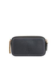 PINKO CARRIE Mini Bag a tracolla, in pelle nero-antique gold - Borse Donna - 3
