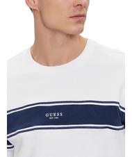 GUESS INSERTED STRIPE Felpa girocollo in cotone purwhite - Felpe Uomo - 4