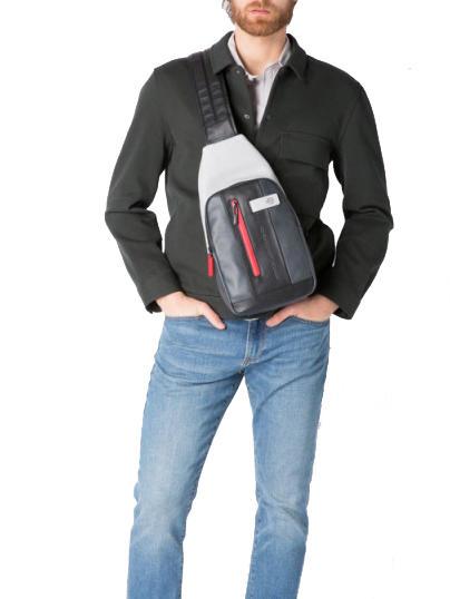 URBAN Borsello monospalla in pelle grigio/nero - Zaini da lavoro porta PC