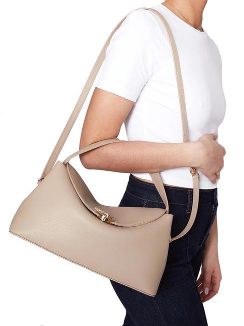 MEGEVE Borsa grande in pelle con tracolla BEIGE - Borse Donna