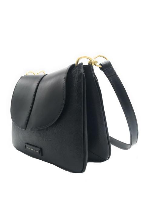 ELISABETTA Borsa con flap a spalla in pelle Nero Oro - Borse Donna