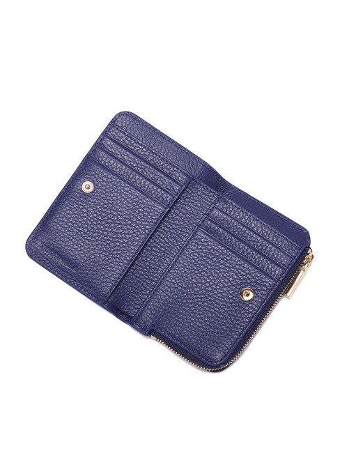 METALLIC SOFT Small wallet in textured leather royal blue - Portafogli Donna