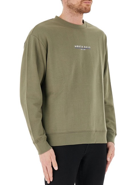BASIC Felpa in cotone con lettering logo dusty olive - Felpe Uomo