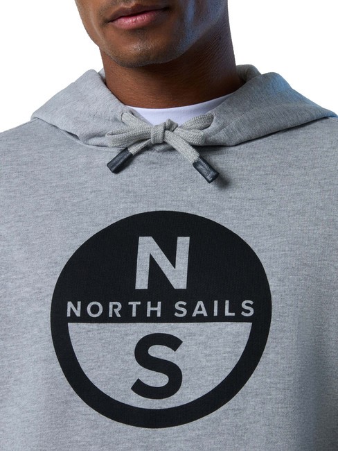 BASIC Felpa stampa logo con cappuccio grey melange - Felpe Uomo