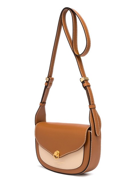 ISA Borsa in pelle con flap, a tracolla caramello-cream - Borse Donna