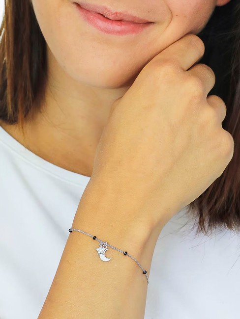 CANDY CHARM Bracciale in argento stella luna rodio - Bracciali Donna