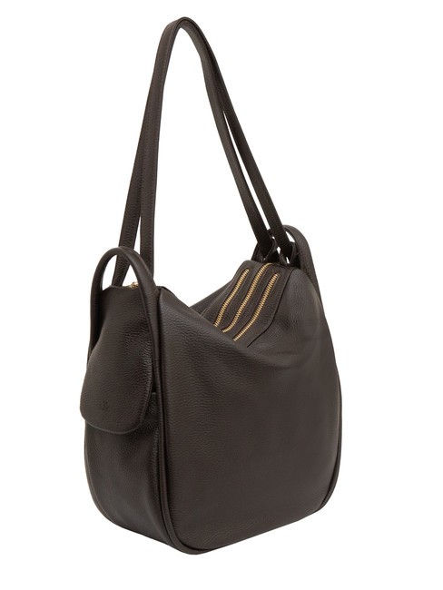 TRIO  Zaino sacca in pelle martellata caffe25 - Borse Donna