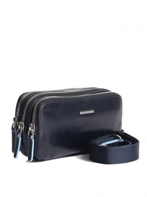 BLUE SQUARE Mini borsello in pelle 3 zip blu - Porta tablet & Organizer