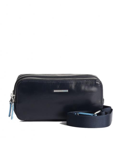 BLUE SQUARE Mini borsello in pelle 3 zip blu - Porta tablet & Organizer