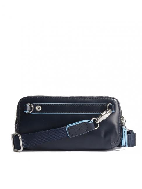 BLUE SQUARE Mini borsello in pelle 3 zip blu - Porta tablet & Organizer