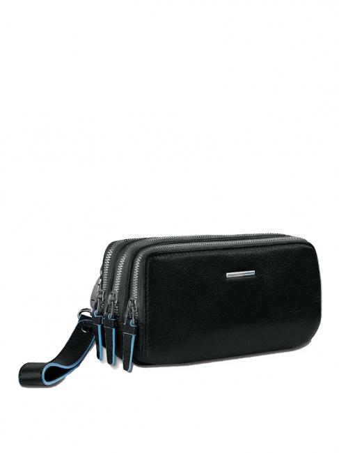 BLUE SQUARE Mini borsello in pelle 3 zip Nero - Porta tablet & Organizer
