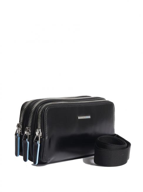 BLUE SQUARE Mini borsello in pelle 3 zip Nero - Porta tablet & Organizer