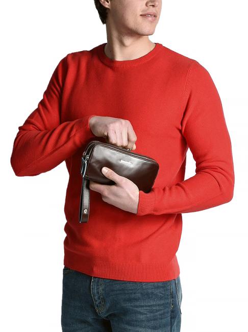 BLUE SQUARE Mini borsello in pelle 3 zip Nero - Porta tablet & Organizer