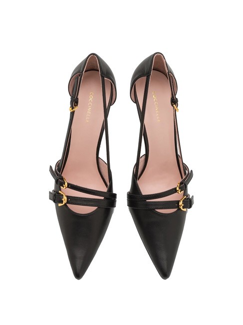 FERNANDA D&eacute;collet&eacute; in pelle con cinturini Nero - Scarpe Donna