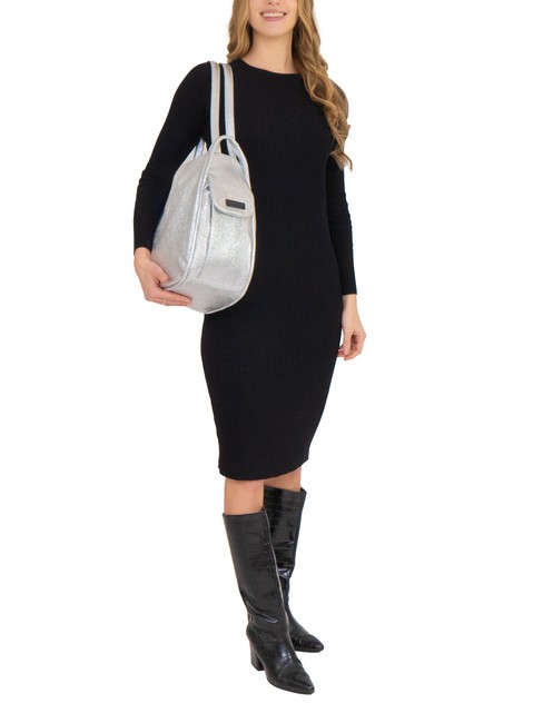 TRIO Zaino sacca in pelle metallizzata argento - Borse Donna
