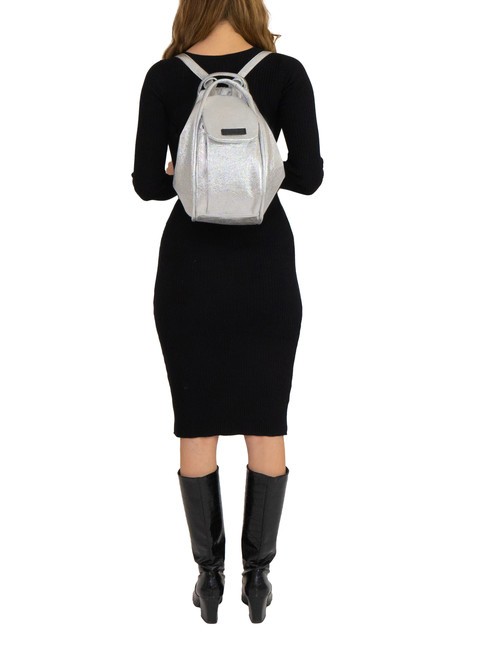 TRIO Zaino sacca in pelle metallizzata argento - Borse Donna