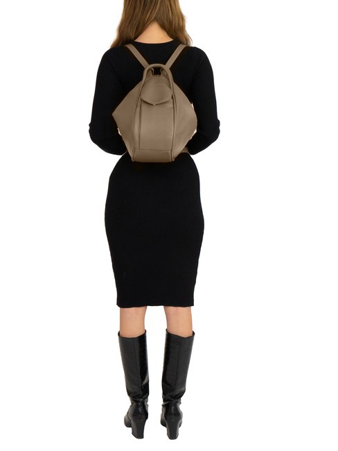 TRIO Zaino sacca in pelle nappa fango - Borse Donna