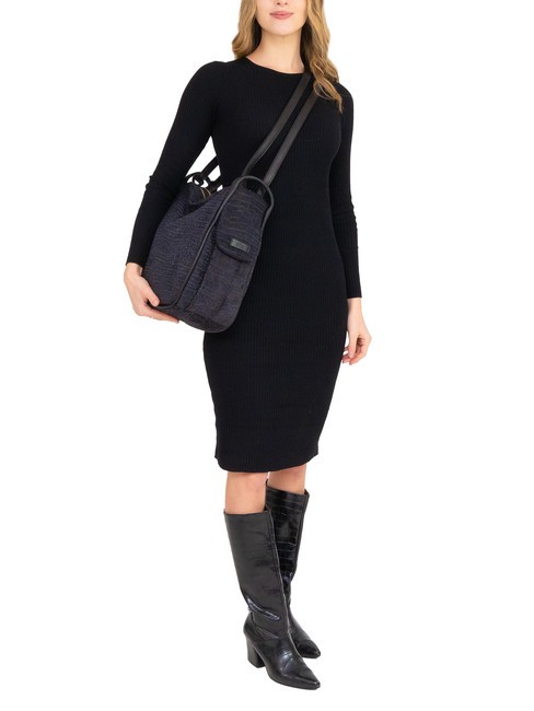 TRIO Zaino sacca in pelle stampa cocco nero26 - Borse Donna