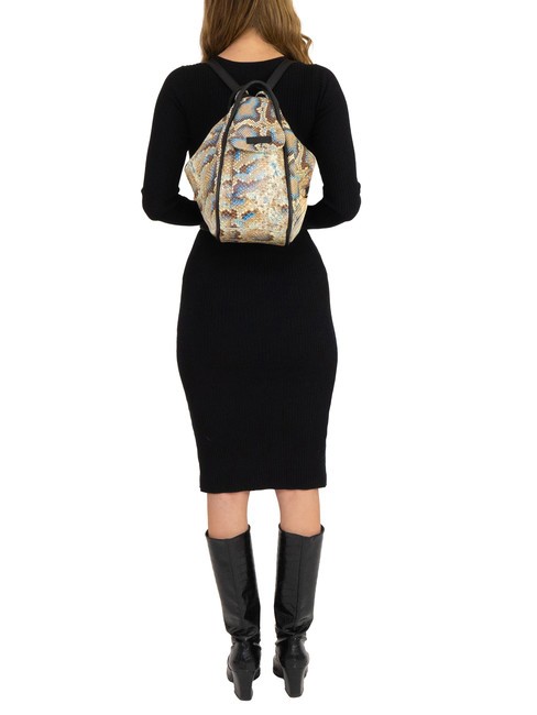 TRIO Zaino sacca in pelle stampa pitone pitone grigio - Borse Donna