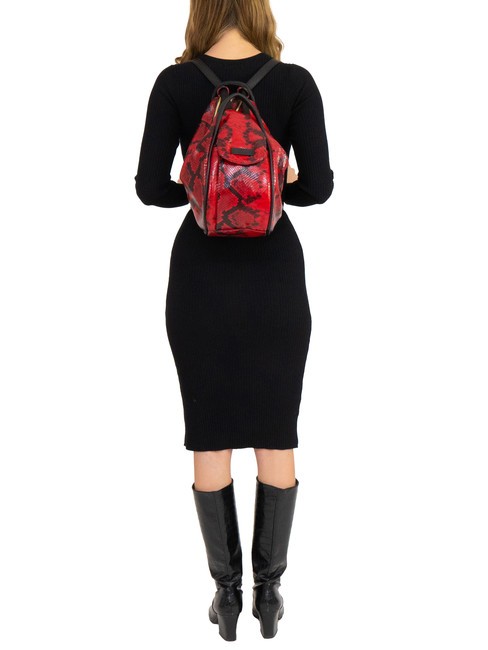 TRIO Zaino sacca in pelle stampa pitone pitone rosso - Borse Donna
