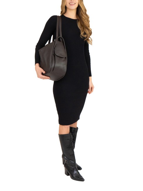 TRIO  Zaino sacca in pelle martellata caffe25 - Borse Donna