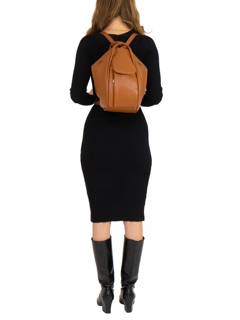 TRIO  Zaino sacca in pelle martellata cuoio25 - Borse Donna