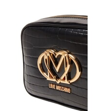 LOVE MOSCHINO CROCO PRINTED Borsa camera case a tracolla croco nero - Borse Donna - 3