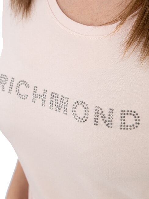 MECHI T-shirt stretch con logo strass cipria - T-shirt e Top Donna