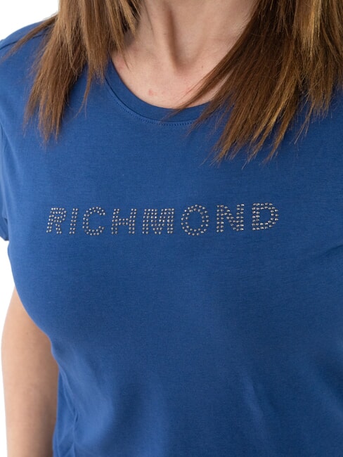 MECHI T-shirt stretch con logo strass blue - T-shirt e Top Donna