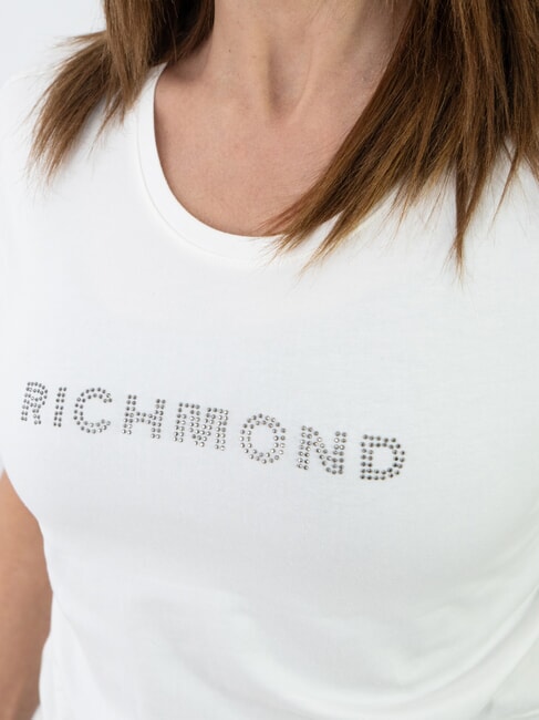 MECHI T-shirt stretch con logo strass off-white - T-shirt e Top Donna