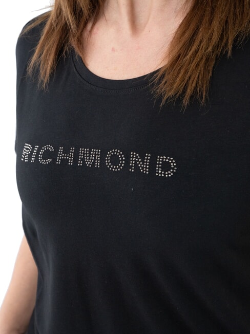 MECHI T-shirt stretch con logo strass black - T-shirt e Top Donna