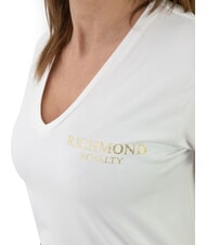 JOHN RICHMOND VATICI T-shirt stretch stampa logo off-white/gold - T-shirt e Top Donna - 3