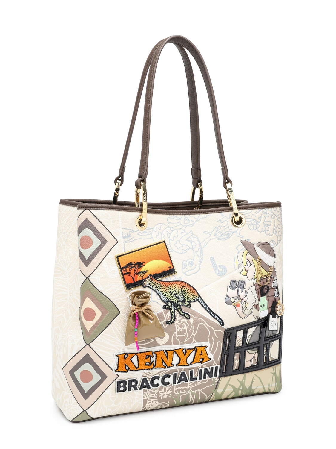 Borsa A Spalla Donna Braccialini Jinny Jeans Denim Sfrangiata - Con Charm Cuore E Tracolla Regolabile