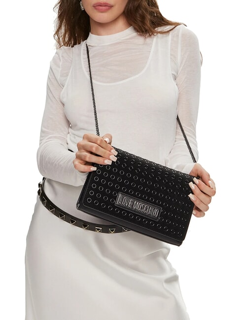 CHAIN Borsa a tracolla con microborchie nero/canna fucile - Borse Donna