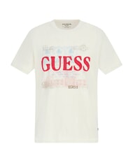 GUESS WORLD STAMPS T-shirt in cotone pearl white multi - T-shirt Uomo - 3