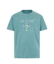 GUESS TRIANGLE T-shirt in cotone con stampa soft teal - T-shirt Uomo - 4