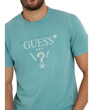GUESS TRIANGLE T-shirt in cotone con stampa soft teal - T-shirt Uomo - 3