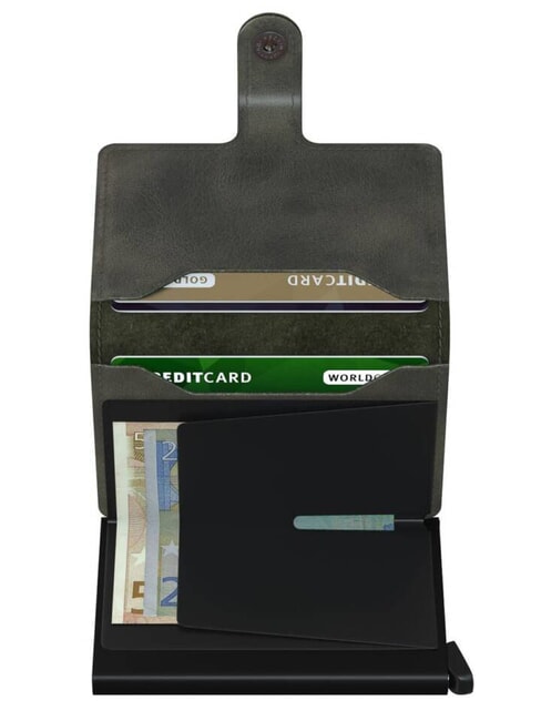 VINTAGE  Portafoglio in pelle con portacard in alluminio olive-black - Portafogli Uomo