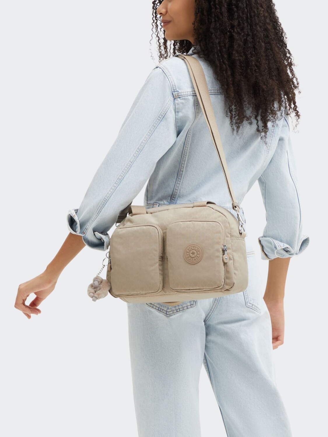 Kipling Cool Defea Borsa A Spalla Media Signature Beige Embossed